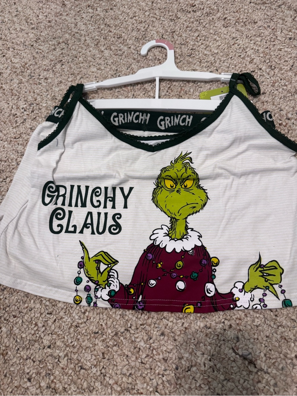 Dr. Seuss The Grinch Grinchy Claus Pajama Set Womens 
 White Cami Shorts